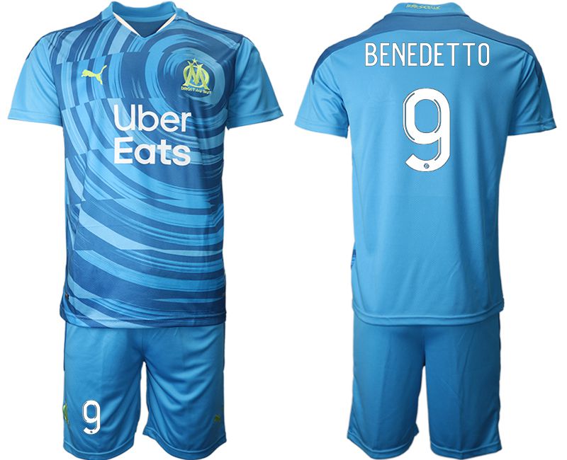 Men 2020-2021 club Olympique de Marseille away #9 blue Soccer Jerseys->marseille jersey->Soccer Club Jersey